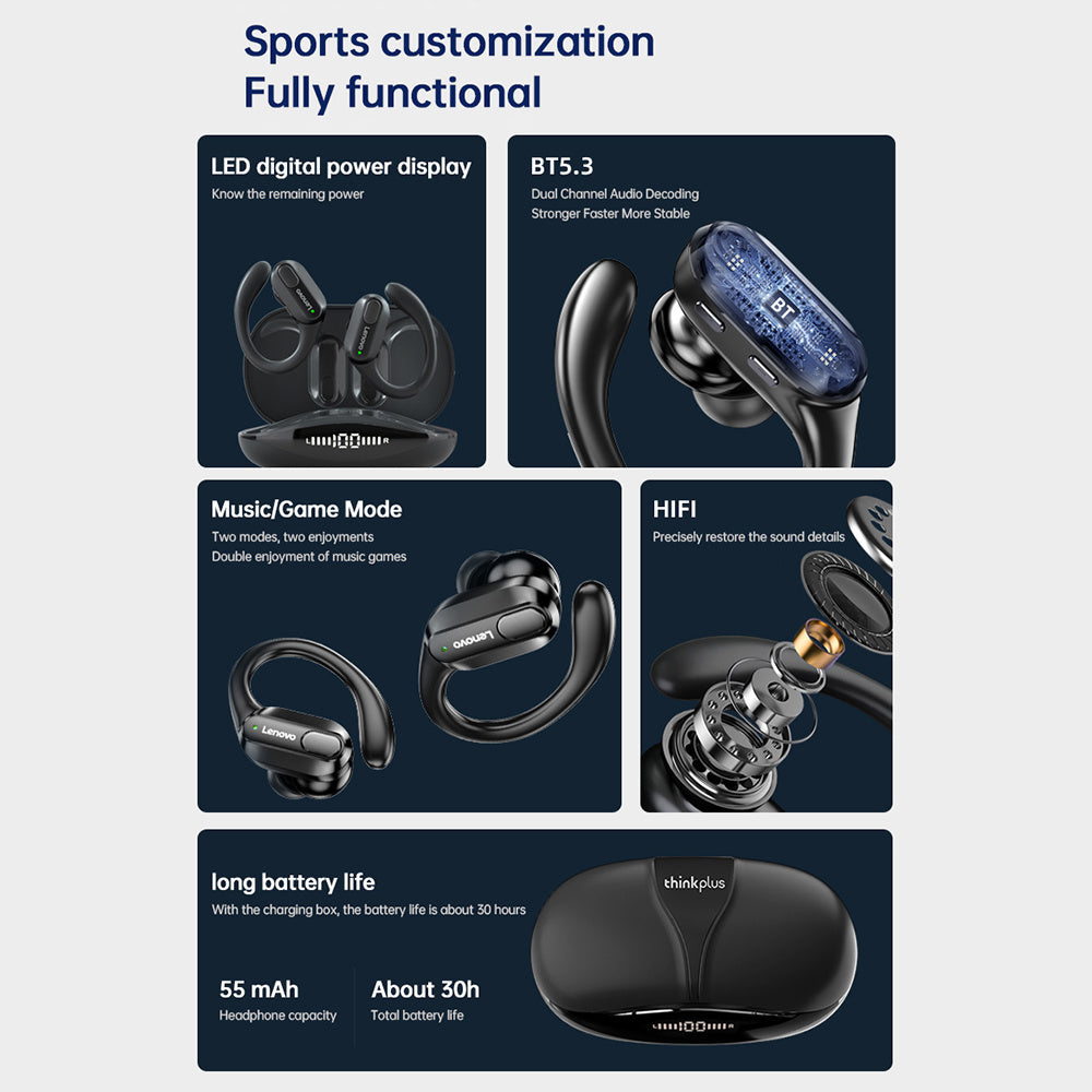 LENOVO Thinkplus XT80 TWS Bluetooth ørekrog høretelefon Musikspil Dual Mode hovedtelefon LENOVO Thinkplus XT80 TWS Bluetooth ørekrog høretelefon Musikspil Dual Mode hovedtelefon